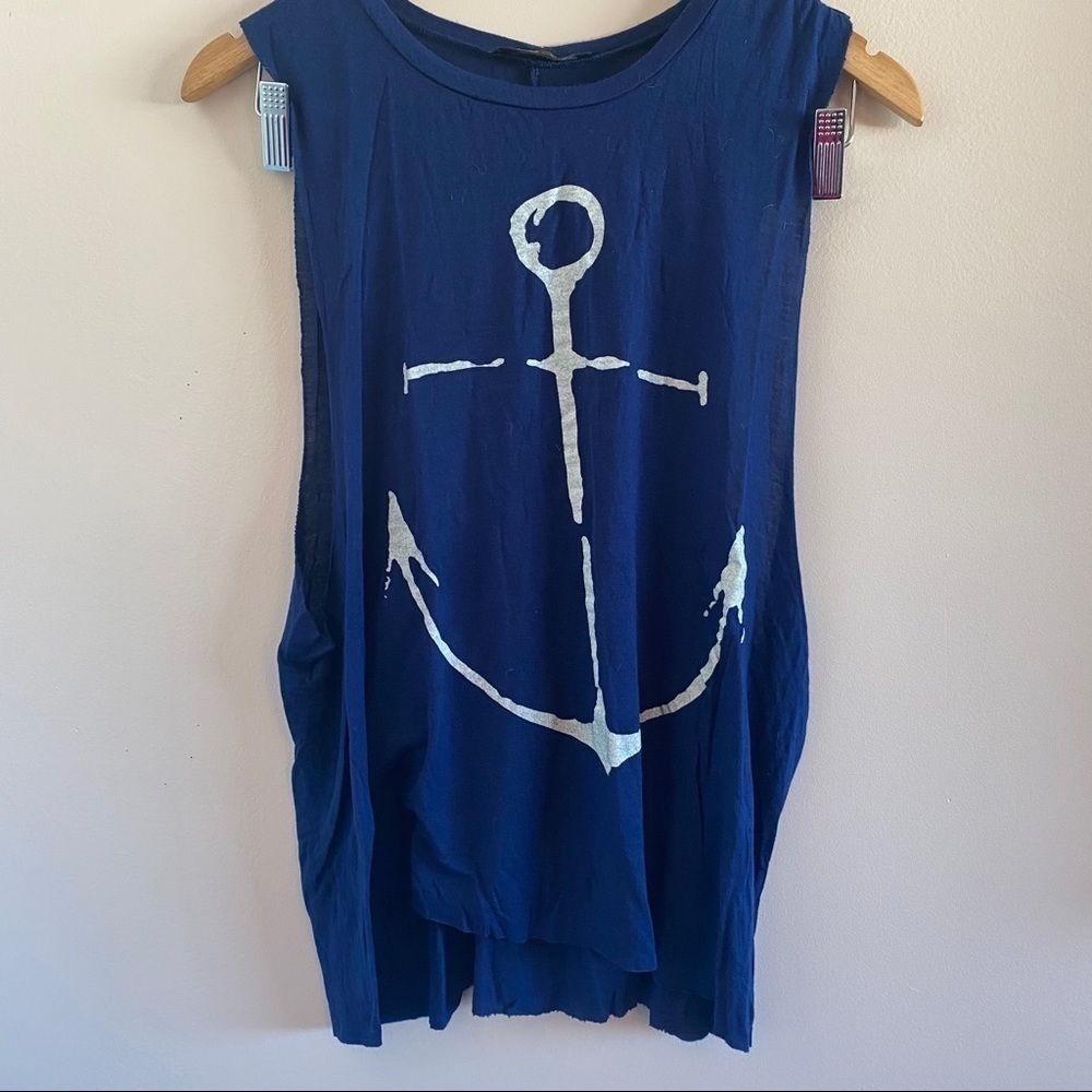 Blue Anchor Graphic Muscle Tee Size S | Sleeveless | Nautical